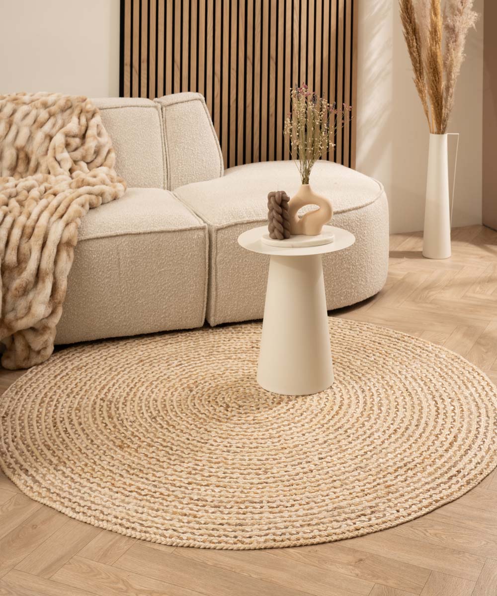 Tapis jute tressé Rond - blanc/naturel - sfeer Tapis jute tressé Rond - blanc/naturel - sfeer