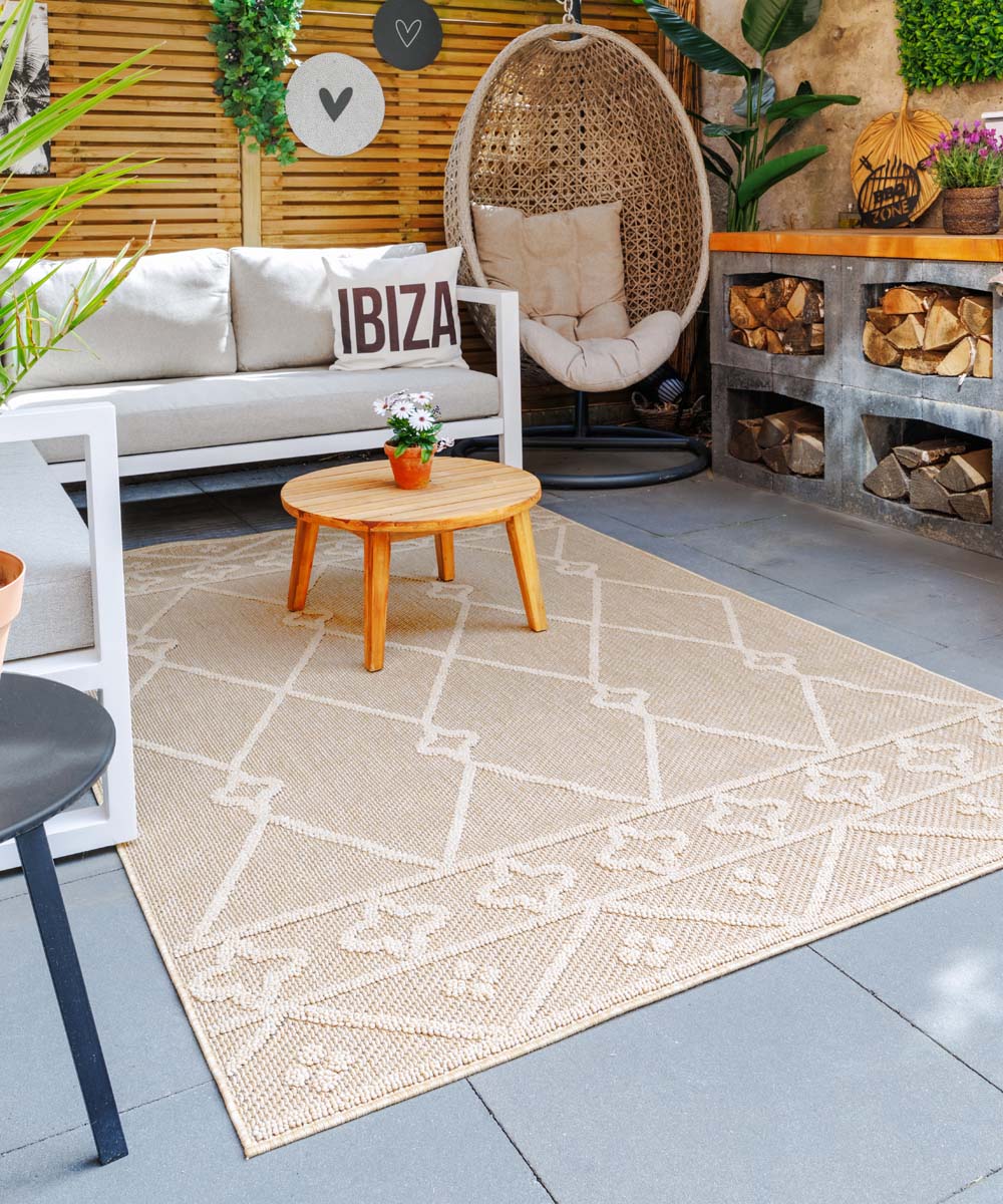 Tapis de balcon bohème - Retreat losange beige Tapis de balcon bohème - Retreat losange beige