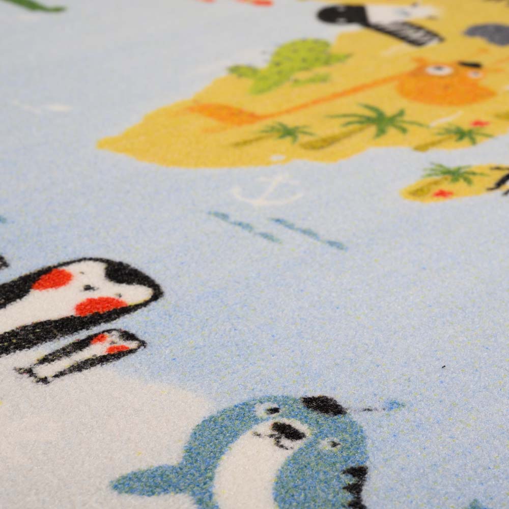 Tapis enfant carte du monde - Joy bleu - close up Tapis enfant carte du monde - Joy bleu - close up