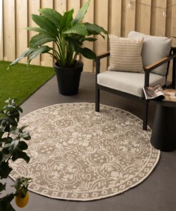 Tapis d'extérieur Rond Sunny oriental - Crème/beige