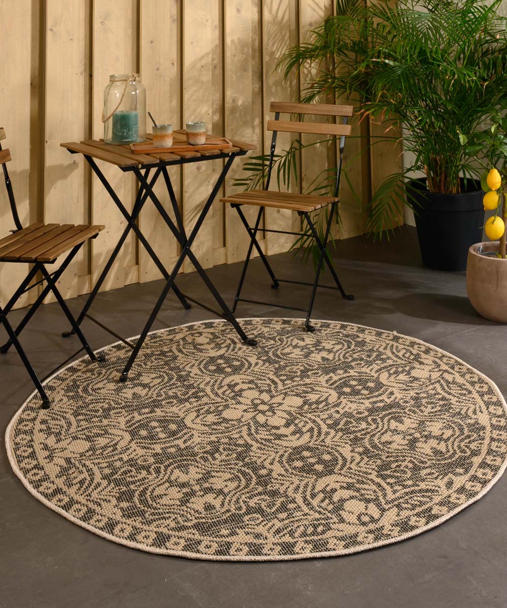 Tapis d'extérieur Rond Sunny oriental - beige/noir - sfeer Tapis d'extérieur Rond Sunny oriental - beige/noir - sfeer