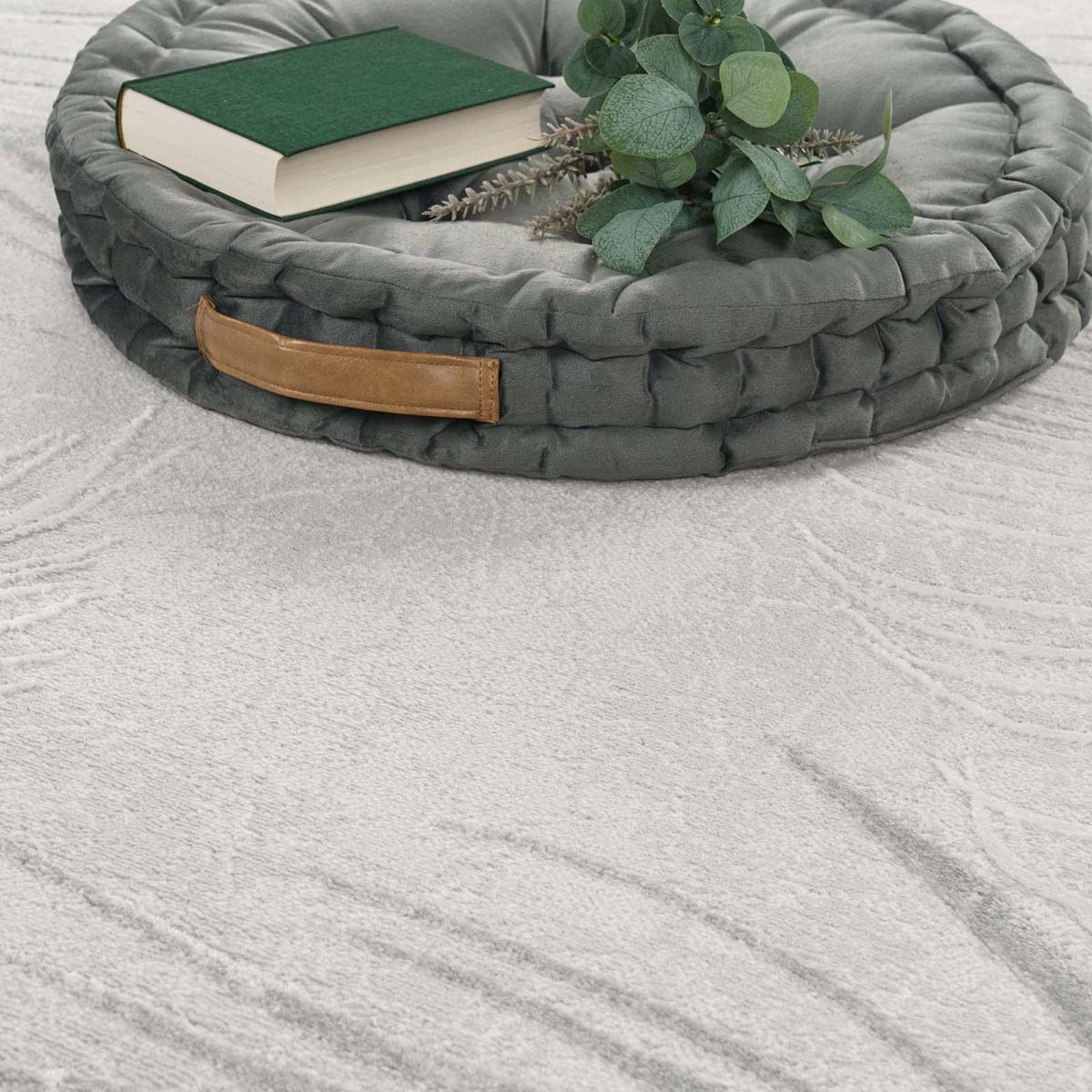 Tapis poil ras - Tropical Palms gris - close up Tapis poil ras - Tropical Palms gris - close up