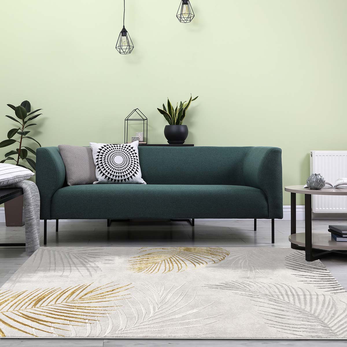 Tapis poil ras - Tropical Palms gris/jaune - sfeer Tapis poil ras - Tropical Palms gris/jaune - sfeer