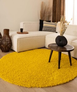 Tapis Rond poils longs Shaggy Trend - jaune - sfeer