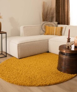 Tapis rond poils longs Shaggy Trend - jaune moutarde - sfeer