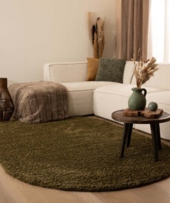 Tapis ovale poils longs - Shaggy Trend vert olive - sfeer