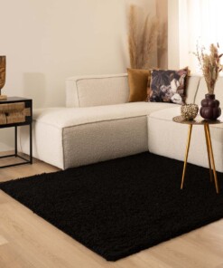 Tapis Carré poils longs Shaggy Trend - noir - close up, thumbnail