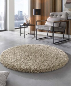 Tapis rond poils longs - Shaggy Prime blanc/beige - sfeer