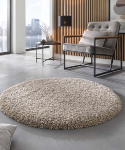 Tapis rond poils longs - Shaggy Prime beige - sfeer