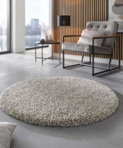 Tapis rond poils longs - Shaggy Prime blanc/argent - sfeer