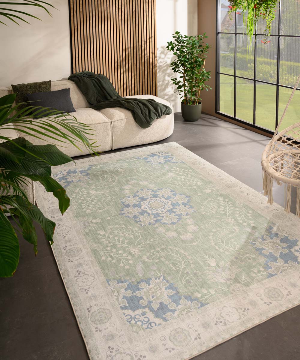 Tapis extérieur vintage - Valenca Luna vert sauge - sfeer Tapis extérieur vintage - Valenca Luna vert sauge - sfeer