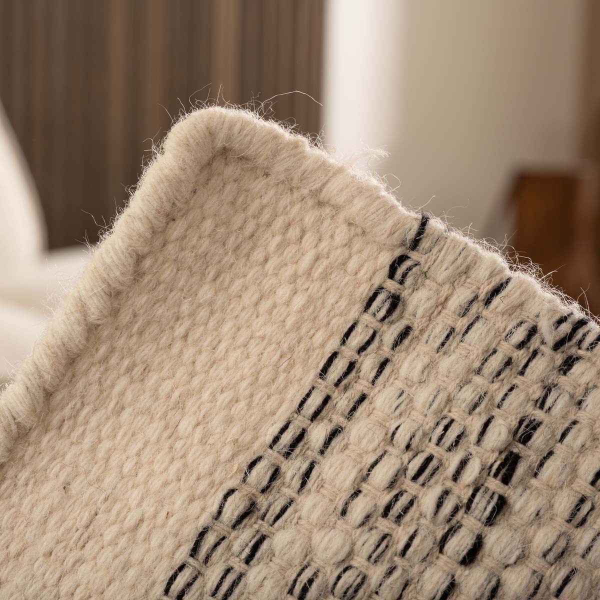 Tapis laine carré - Ulstein blanc/noir Tapis laine carré - Ulstein blanc/noir