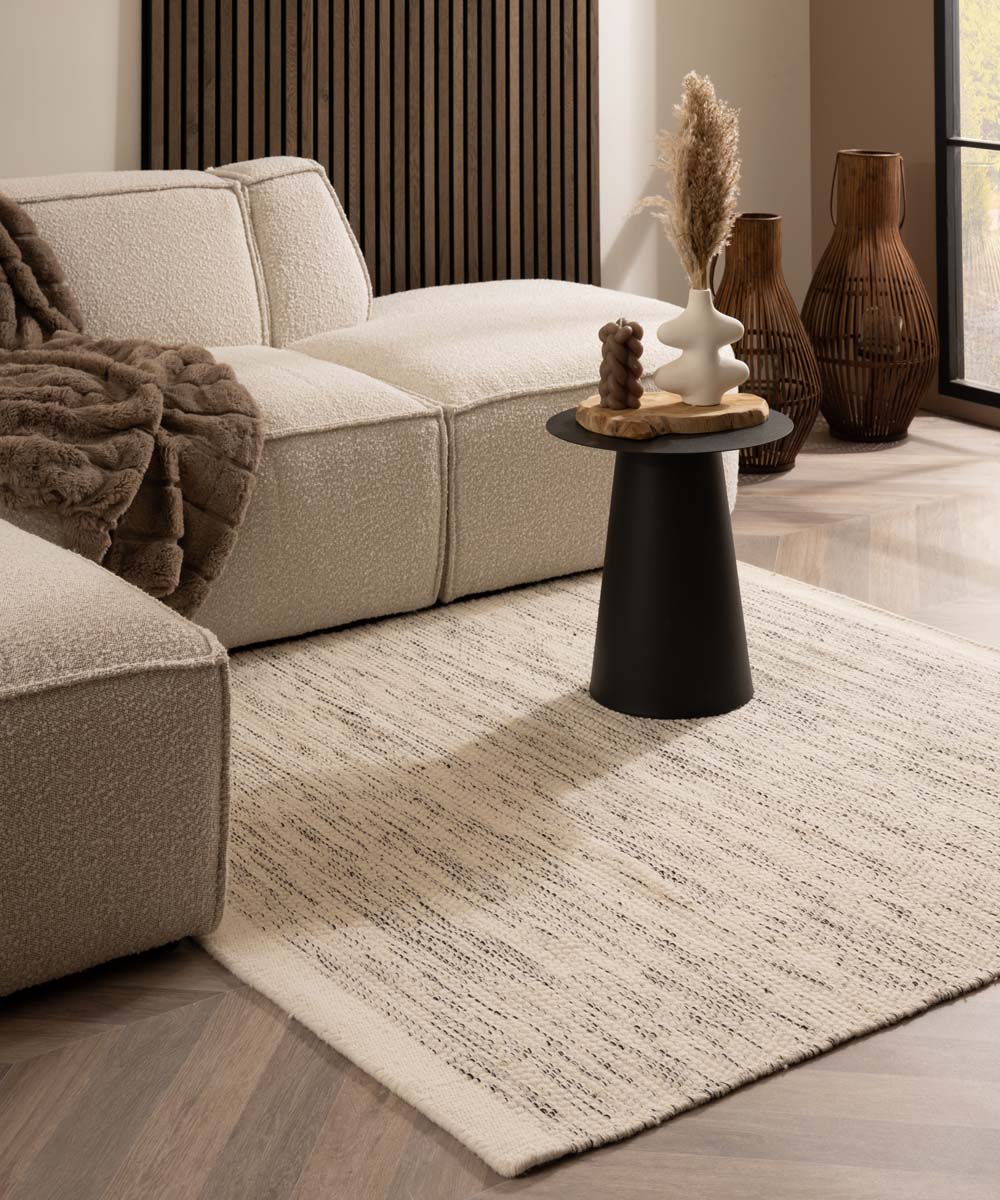 Tapis laine carré - Ulstein blanc/noir Tapis laine carré - Ulstein blanc/noir