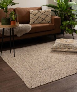 Tapis coton carré - Joy beige/blanc