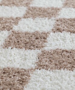 Tapis rond rétro - Check ivoire/beige - close up