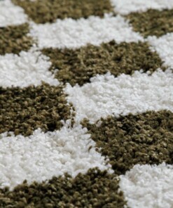 Tapis rétro - Check ivoire/vert olive - close up
