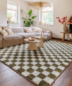 Tapis rétro - Check ivoire/vert olive - sfeer