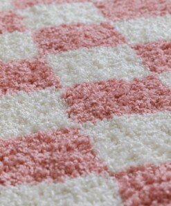 Tapis rétro - Check ivoire/rose - close up