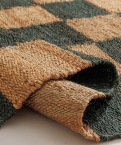 Tapis en jute - Patch naturel/vert - close up