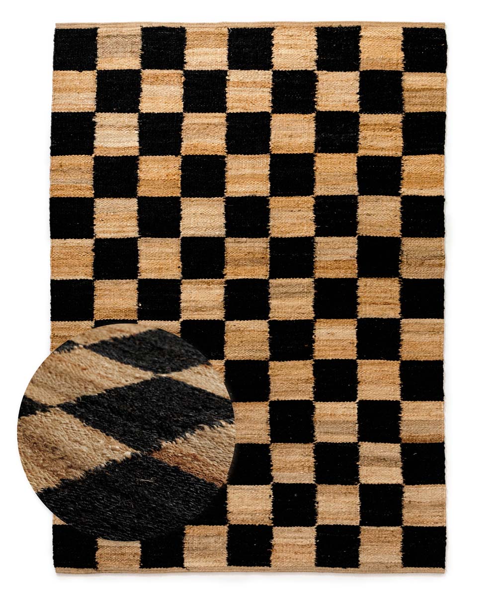 Tapis en jute - Patch naturel/noir - overzicht Tapis en jute - Patch naturel/noir - overzicht