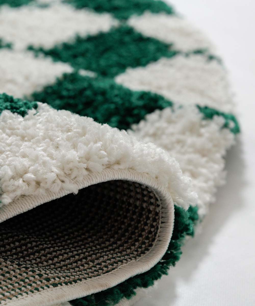Tapis rond rétro - Check ivoire/jade - close up Tapis rond rétro - Check ivoire/jade - close up