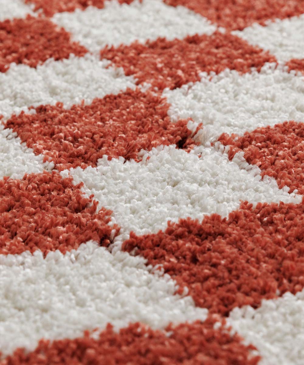Tapis rond rétro - Check ivoire/corail - close up Tapis rond rétro - Check ivoire/corail - close up