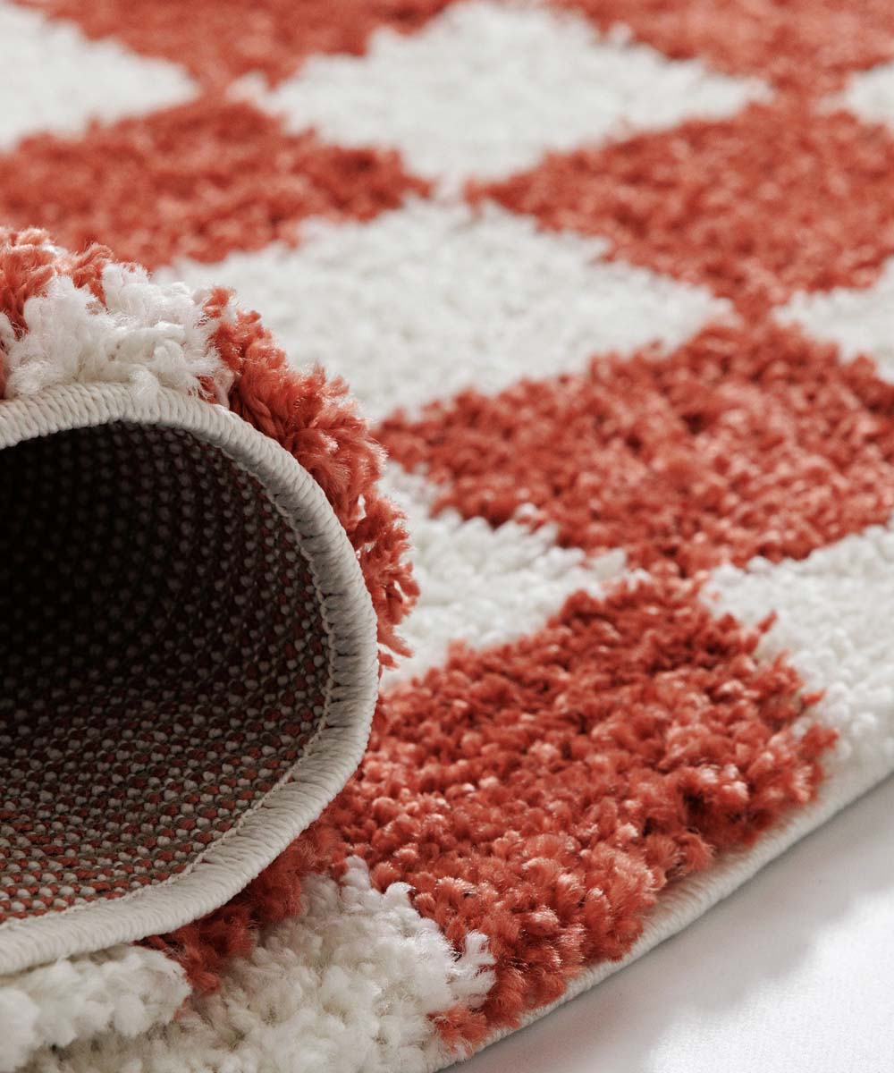 Tapis rétro - Check ivoire/corail - close up Tapis rétro - Check ivoire/corail - close up