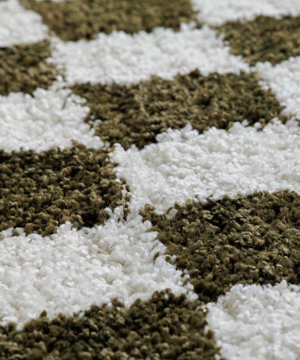 Tapis rond rétro - Check ivoire/vert olive - close up Tapis rond rétro - Check ivoire/vert olive - close up