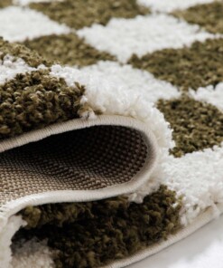 Tapis rond rétro - Check ivoire/vert olive - close up