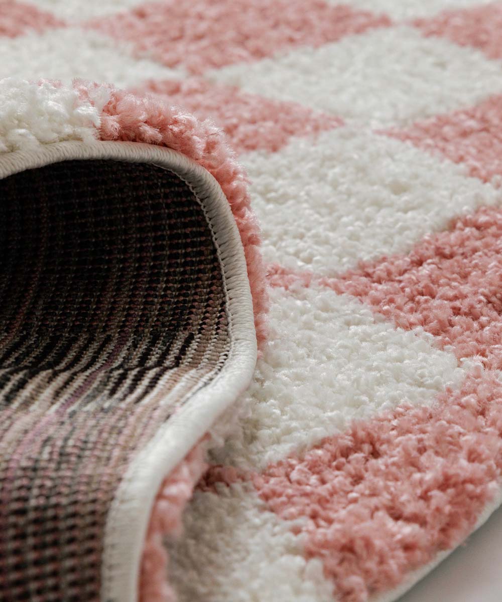 Tapis rond rétro - Check ivoire/rose - close up Tapis rond rétro - Check ivoire/rose - close up