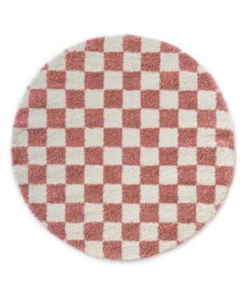 Tapis damier rond - Check ivoire/rose - overzicht, thumbnail