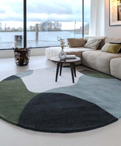 Tapis rond en laine - Dune vert - sfeer