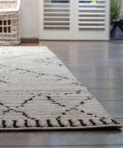 Tapis style berbère Beni Ouarain Soufiane - Crème/noir - close up, thumbnail