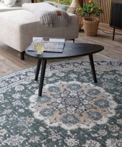 Tapis extérieur vintage ovale - Valenca Nova vert foncé - close up, thumbnail