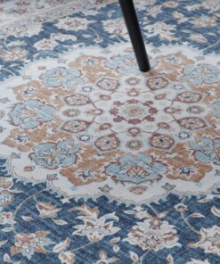 Tapis extérieur vintage ovale - Valenca Nova or/bleu - close up, thumbnail