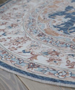Tapis extérieur vintage ovale - Valenca Nova or/bleu - close up, thumbnail