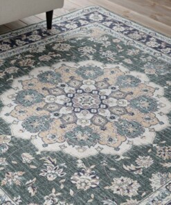 Tapis extérieur vintage carré - Valenca Nova vert foncé - close up, thumbnail