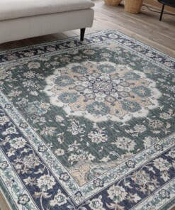 Tapis extérieur vintage carré - Valenca Nova vert foncé - close up, thumbnail