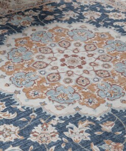 Tapis extérieur vintage carré - Valenca Nova or/bleu - close up, thumbnail