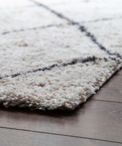 Tapis losange poils longs Artisan - blanc/gris - close up, thumbnail