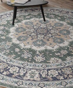 Tapis extérieur rond vintage - Valenca Nova vert foncé - close up, thumbnail