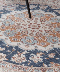 Tapis extérieur rond vintage - Valenca Nova or/bleu - close up, thumbnail
