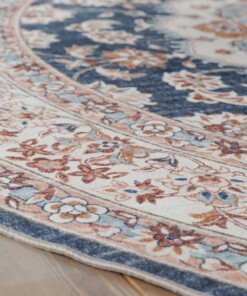 Tapis extérieur rond vintage - Valenca Nova or/bleu - close up, thumbnail
