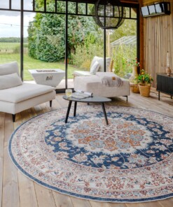 Tapis extérieur rond vintage - Valenca Nova or/bleu - sfeer