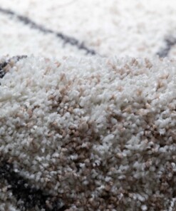 Tapis Rond losange poils longs Artisan - blanc/gris - close up, thumbnail