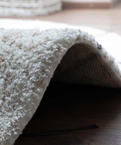 Tapis Rond losange poils longs Artisan - blanc/gris - close up, thumbnail