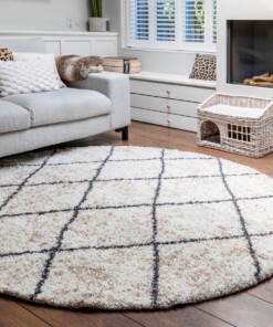 Tapis Rond losange poils longs Artisan - blanc/gris - sfeer