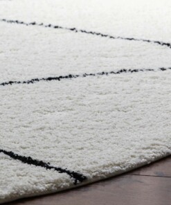Tapis poils longs Rond berbère Artisan - blanc/noir - close up, thumbnail
