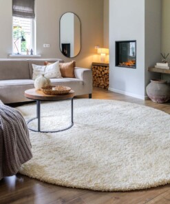 Tapis Rond poils longs Shaggy Grand - Crème - sfeer