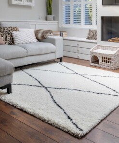 Tapis poils longs Carré berbère Artisan - blanc/noir - sfeer